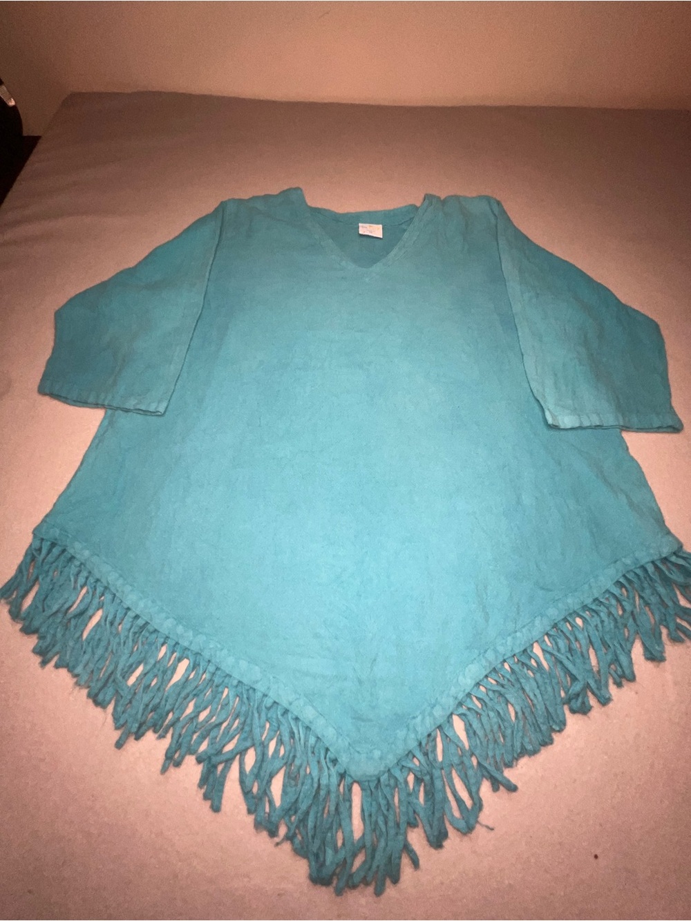 Sea Breeze of California Women's Turquoise Blue Cotton Fringe tunicTop M